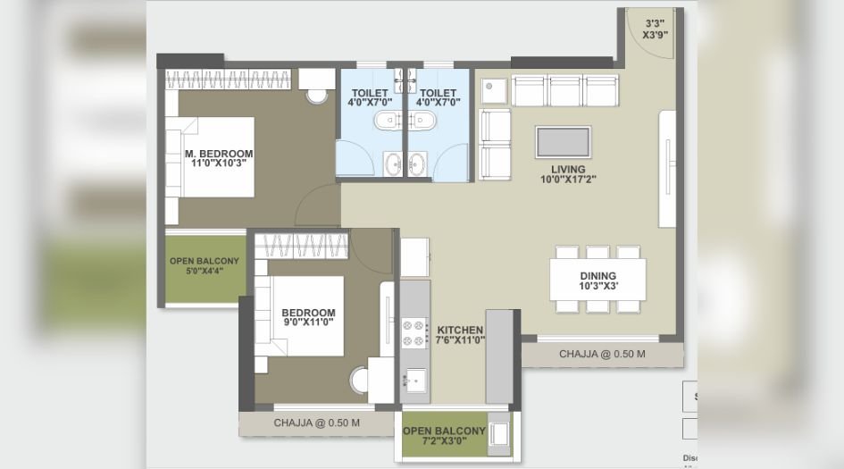 Olive-Boulevard-2 BHK-661-unit-plan